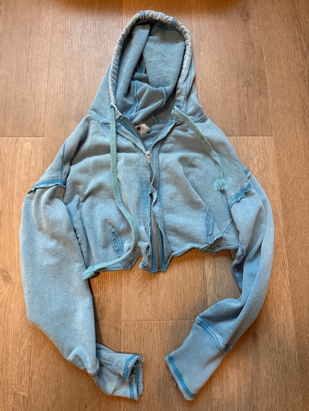 FP Movement by Free People Cropped Hooded Zip Jacket in Dusty Blue